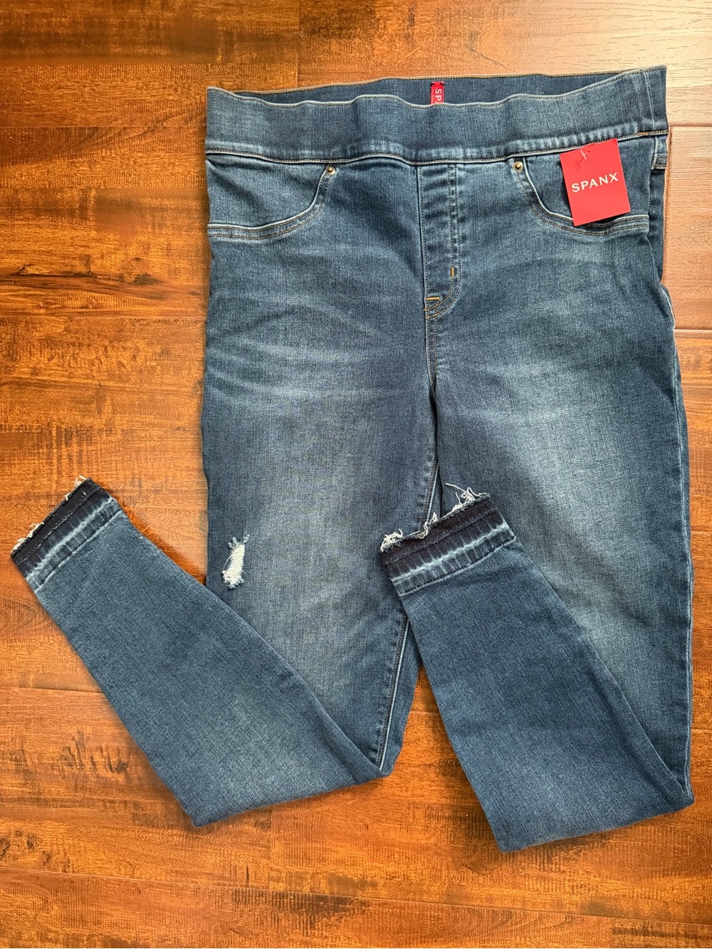 SPANX Blue Medium Wash Distressed High-Rise Skinny Jeans Legging Size Medium